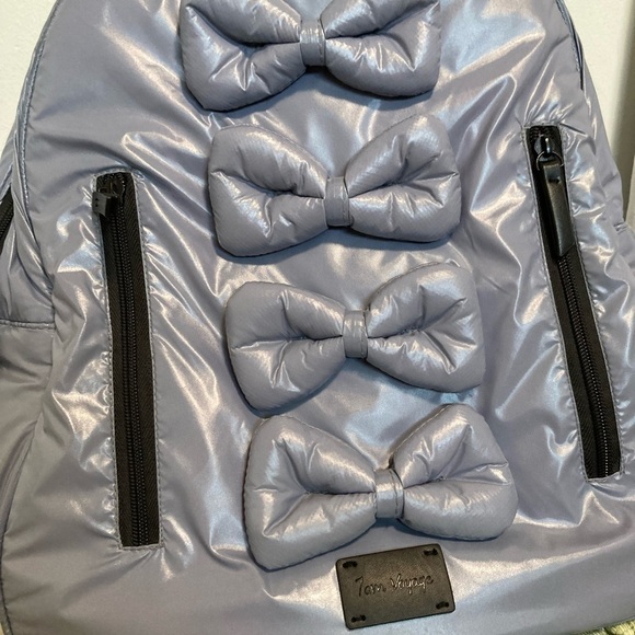 7AM Enfant Voyage Midi Bows Haze Gray/ Purple  Nylon Puffy Backpack - Picture 5 of 10
